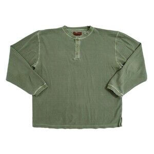 Bob Timberlake Men's Large Henley Thermal Shirt Long Sleeve Layer Green Distress